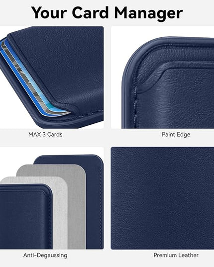 Magnetic Wallet Cell Phone Card Sleeves for Phone Case with Magnetic, Stronger Magnetics RFID Leather Phone Wallet Stick on Series of iPhone 17/16/15/14/13/12 Pro/Promax, Indigo Blue