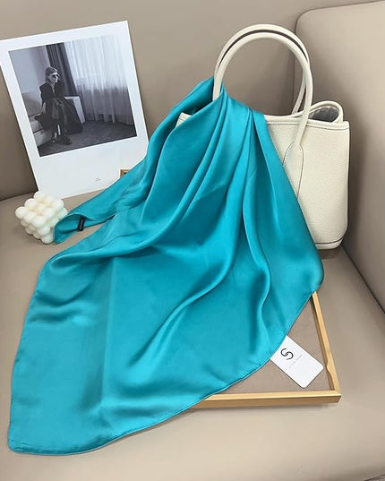 CHUNG Women's Square Satin Scarf 27.5" Bandanas Solid 50s Retro Neck Scarves Emulation Silk Handbag Hair Ribbons Necktie