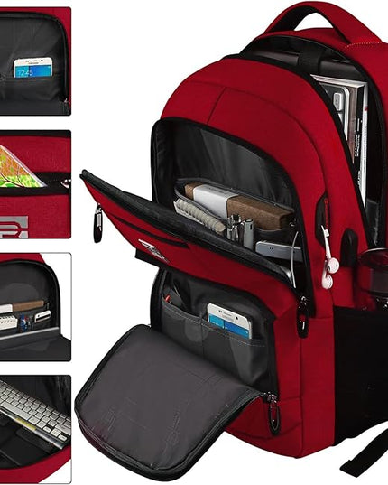 Laptop Backpack,Business Travel Anti Theft Slim Durable Laptops Backpack with USB Charging Port,Water Resistant College Computer Bag for Women & Men Fits 15.6 Inch Laptop and Notebook-Red