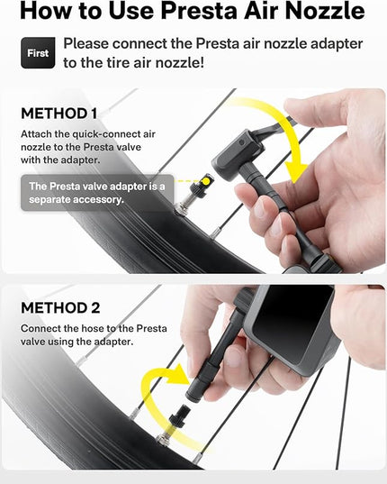 HOTO Mini Bike Tire Pump, 25s Fast Inflate Bicycle Pump with Guage, 150PSI Portable Electric Bike Air Pump with Presta and Schrader Valve for Road Bike, Motorcycle, Mountain Bike, BMX, Sports Ball