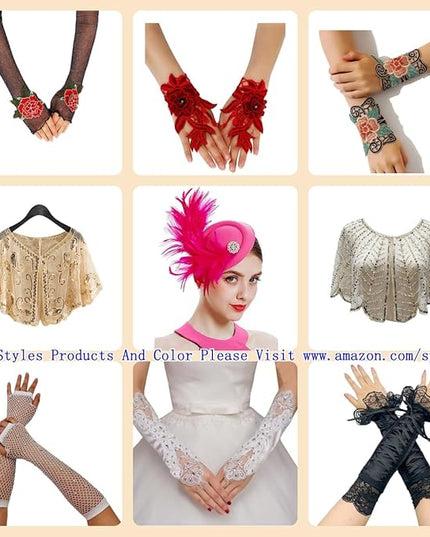 Specell Embroidered Flowers Lace Fingerless Gloves - for Bridal Wedding Cocktail Tea Party Evening Prom Costumes Cosplay