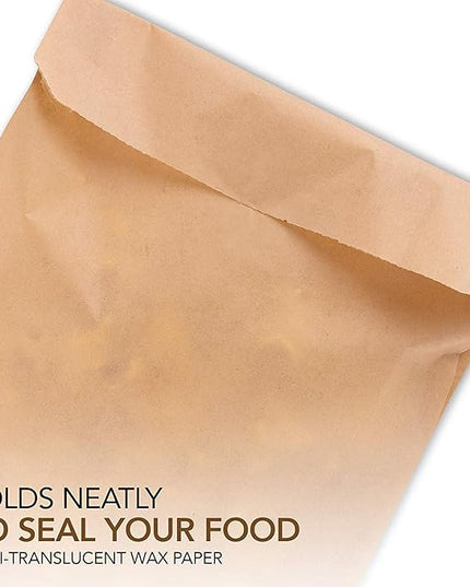Paper Sandwich Bags Kraft Brown (125 Pack) Food Grade Bags with White Round Stickers for Sealing - Unbleached Compostable Natural Kraft Paper Stock Bags for Bakery Cookies, Treats, Snacks, Sandwiches