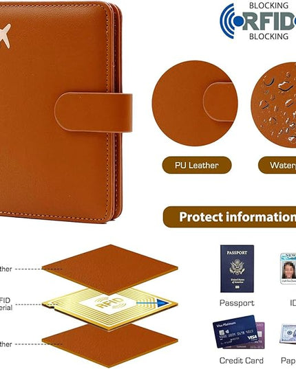 Melsbrinna Premium Leather Passport Holder Covers Case, Waterproof Rfid Blocking Travel Wallet Passport Holder with Pen Holder, Cute Passport Book for Women/Men