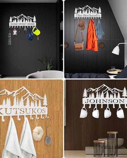 Hppybiry Personalized Metal Key Rack Hooks, Key Holder Wall Mounted Key Hooks, Mountain, Grove Theme Wall Decoration Hooks, Key Hanger Organizer for Living Room, Entryway, Bathroom, Office Decor