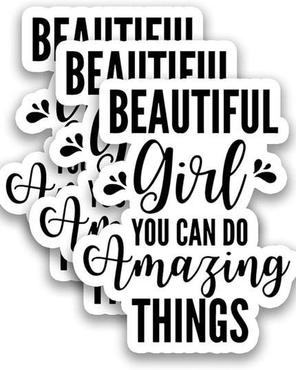 (3Pcs) Beautiful Girl You Can Do Amazing Things Sticker Encouraging & Motivational Stickers Inspirational Quote Positive Affirmation Vinyl Decals for Laptop, Water Bottle, Journal, Planner, 3" x 2.5"