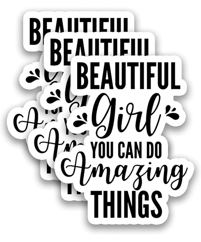(3Pcs) Beautiful Girl You Can Do Amazing Things Sticker Encouraging & Motivational Stickers Inspirational Quote Positive Affirmation Vinyl Decals for Laptop, Water Bottle, Journal, Planner, 3" x 2.5"