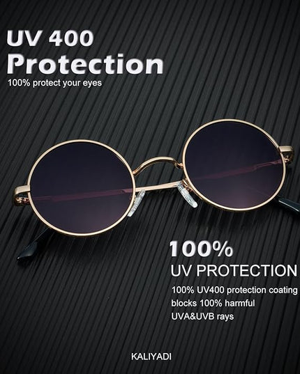 KALIYADI Round Polarized Sunglasses for Men Women Retro Metal Hippie Circle Style Sun Glasses UV Protection
