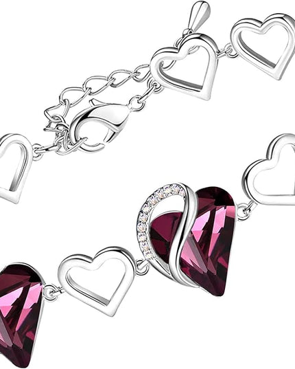 Leafael Infinity Love Heart Link Bracelets, Birthstone or Healing Stone Crystal Bracelet for Women, Silver Tone Jewelry Gifts for Her, 7-inch Chain and 2-inch Extender