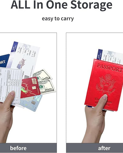 Passport Holder Cover Wallet Case RFID Blocking Leather Card Slot Travel Accessories Documents Organizer Protector for Women Men, Red