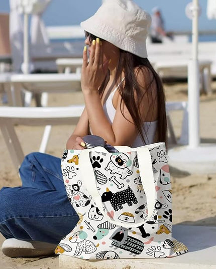 Aesthetic Canvas Tote Bag with Zipper Pockets & Snaps for Women,Reusable Shopping Grocery Bags Gifts -Work, Gym
