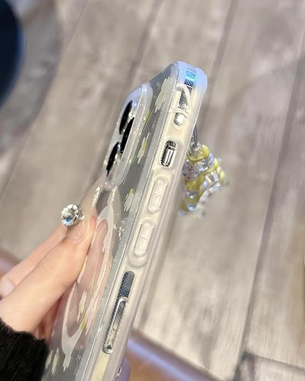 Compatible with iPhone 14 Pro Max Cases Cute Bling Sparkly Floral Phone case,Flower with Wrist Strap Design, Compatible MagSafe Silicone Shockproof Phone case for Women and Teenage Girls.