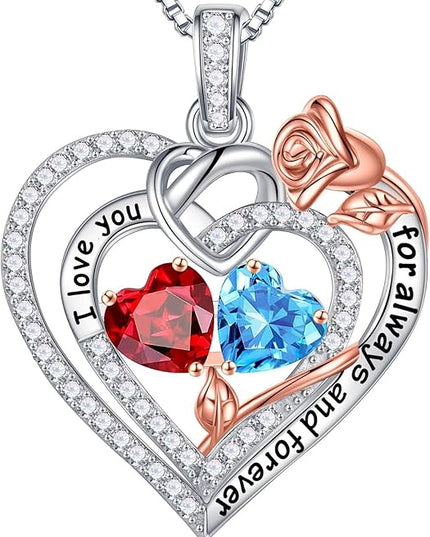 Iefil Christmas Gifts for Wife Women - 925 Sterling Silver Double Birthstone Necklace, Anniversary Birthday Gifts for Women, Jewelry Gift for Wife Girlfriend Mom Her