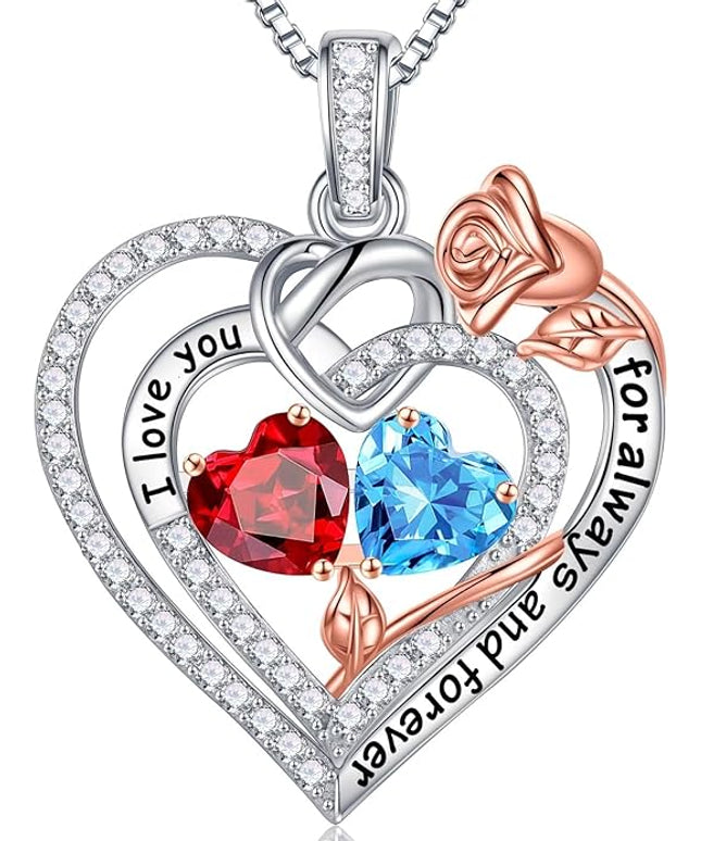 Iefil Christmas Gifts for Wife Women - 925 Sterling Silver Double Birthstone Necklace, Anniversary Birthday Gifts for Women, Jewelry Gift for Wife Girlfriend Mom Her