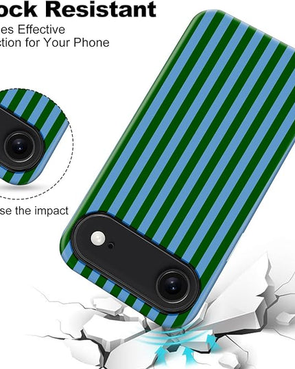 Magnetic for iPhone 17 Air Case Cute Stripes Phone Case, Shockproof Slim TPU and Hard PC Protective Phone Cover Compatible with MagSafe Designed for Women Girls, Green and Blue