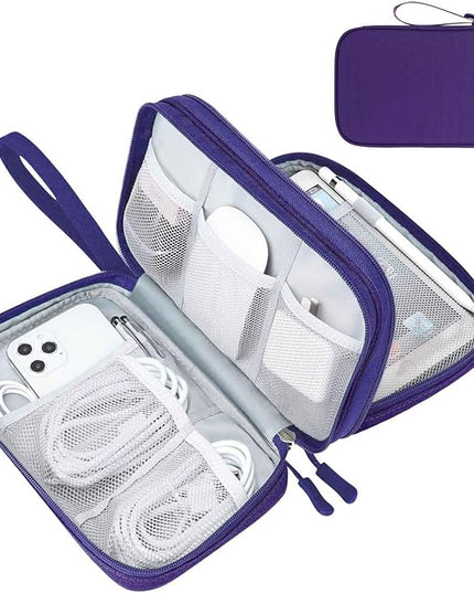 FYY Electronic Organizer, Large Travel Cable Organizer Bag Pouch Electronic Accessories Carry Case Portable Waterproof Double Layers All-in-One Storage Bag for Cable, Cord, Charger, Purple