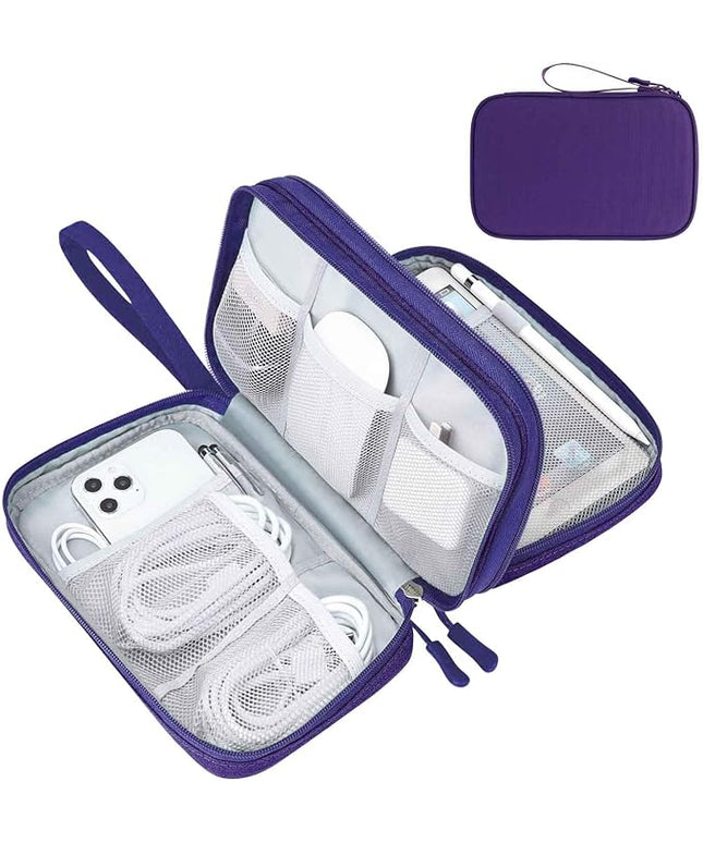FYY Electronic Organizer, Large Travel Cable Organizer Bag Pouch Electronic Accessories Carry Case Portable Waterproof Double Layers All-in-One Storage Bag for Cable, Cord, Charger, Purple