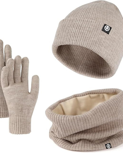 Warm Winter Beanie Hat & Scarf Gloves Set Stylish Knit Skull Cap for Men Women