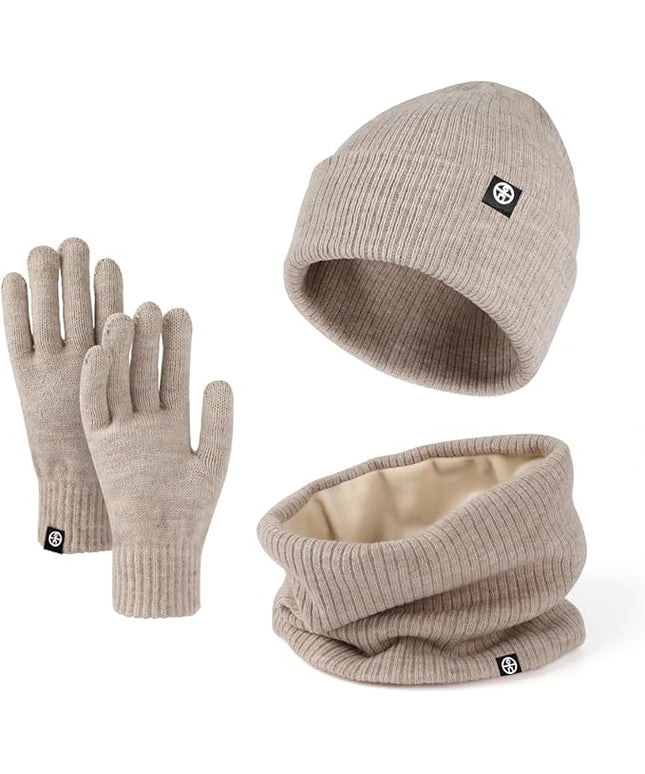Warm Winter Beanie Hat & Scarf Gloves Set Stylish Knit Skull Cap for Men Women