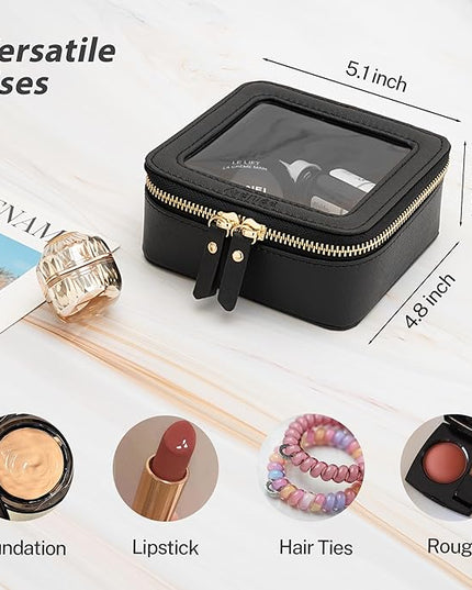 Aveniee Clear Makeup Bag Small, Mini Travel Toiletry Bag Cosmetic Bags TSA Approved, Clear Makeup Case Pouch with Zipper, Car Organizer Essentials for Women Men,Black