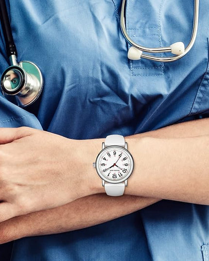 GOLDEN HOUR Waterproof Nurse Watch for Medical Professionals, Students Women Men - Military Time Luminouse Easy Read Dial, 24 Hour with Second Hand, Colorful Silicone Band