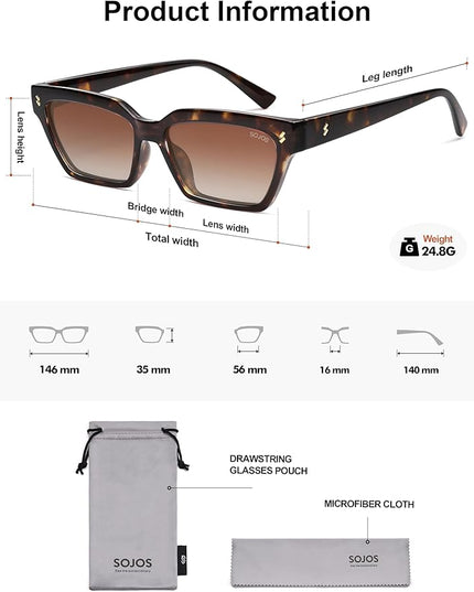 SOJOS Trendy Polarized Sunglasses Womens Men Retro Vintage 90s Cute Cat Eye Narrow Sun Glasses SJ2381