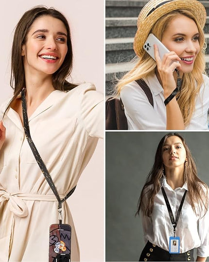 Cell Phone Lanyard, Wrist Lanyard for Keys, Adjustable Crossbody Shoulder Neck Strap with Phone Tether Tabs Universal Lanyards for ID Badges, Card Holder, Most Smartphones (Black Gold)
