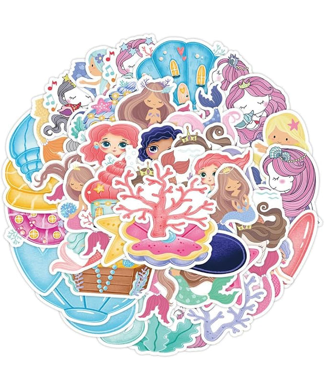 Mermaid Stickers for Kids Teens Boys Girls,50 Pcs Cartoon Waterproof Vinly Stickers for Laptop Tablet Flasks Water Bottles Phone Computer Luggage Notebook Scrapbook-Lovely Decal Pack(Mermaid-50Pcs)