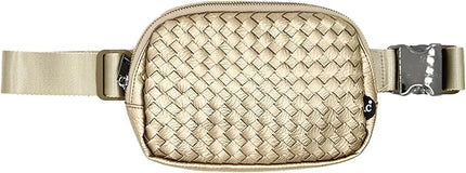 C.C Woven Vegan Leather Fanny Pack – Waist Bag with Adjustable Strap, Crossbody Belt Bag (Vegan Leather Woven - Champagne)