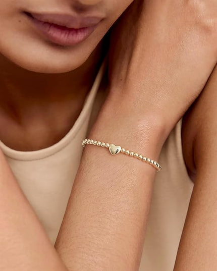 Gold Bracelets for Women 14K Gold Beaded Bracelets Stackable Bracelets for Women Gold Charm Bracelet Non Tarnish Gold Jewelry for Women Trendy