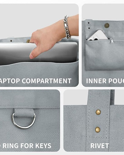HOMESPON Large Canvas Tote Bag for Women Everything Bag with Pockets and Laptop Sleeve