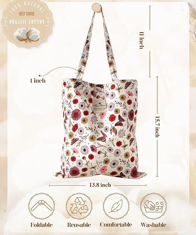 Aesthetic Cotton Tote Bag for Women - Reusable Shoulder Bag with Buckle Fabric Bag for Gym, Travel, Work