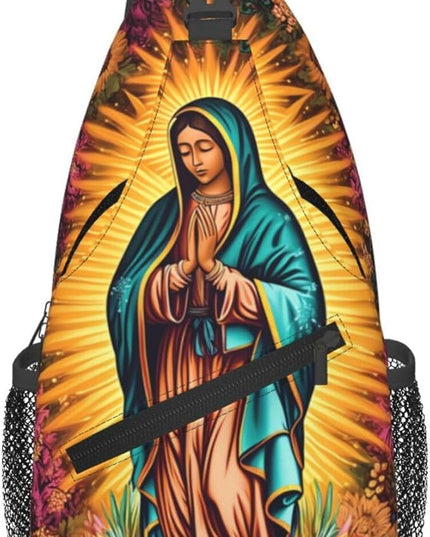 Our Lady of Guadalupe Sling Bag Crossbody Bags Clovers Chest Bag for Travel Hiking for Men Women Flower Mary 1