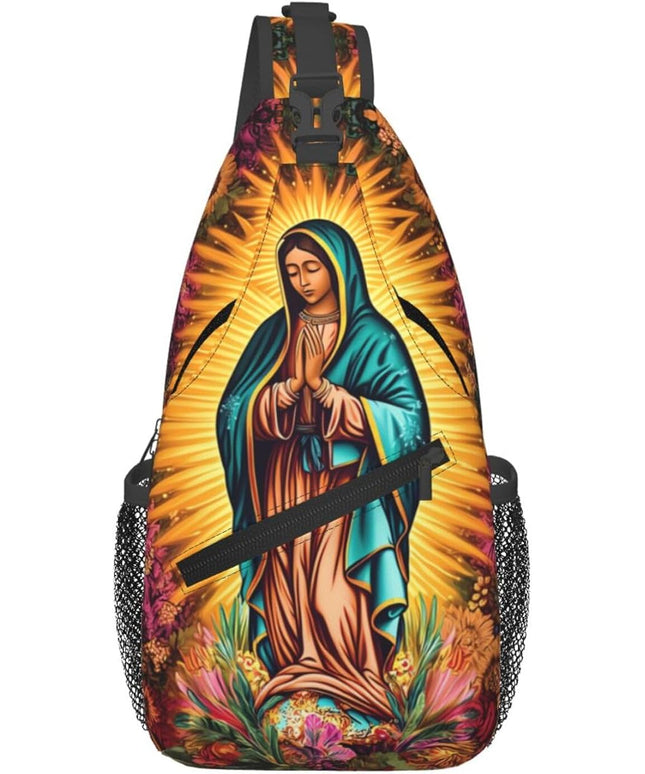 Our Lady of Guadalupe Sling Bag Crossbody Bags Clovers Chest Bag for Travel Hiking for Men Women Flower Mary 1