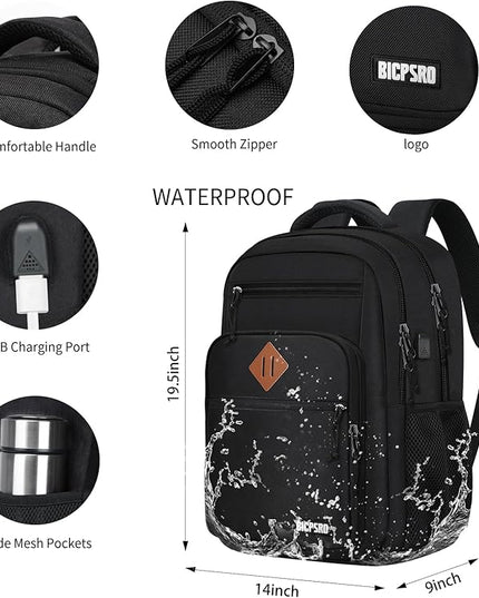 Classic Backpack for Men Women, School Backpack for Girls Boy Teens,17.3 Inch Laptop Bookbag with USB Charger for College High School Work Business Computer Book Bag,mochilas para hombres,Black