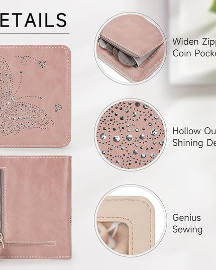 KITEVIUN Small RFID Wallet Women Ultra Thin Slim Womens Wallet Mini Compact Bifold Pocket Ladies Wallets for Women PINK