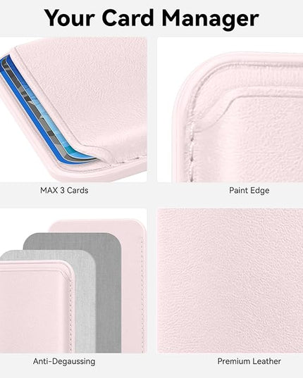 Magnetic Wallet Cell Phone Card Holder for Phone Case, Stronger Magnetic RFID Leather Phone Wallet Stick on Series of iPhone 17/16/15/14/13/12 and Pro/Promax, Light Pink