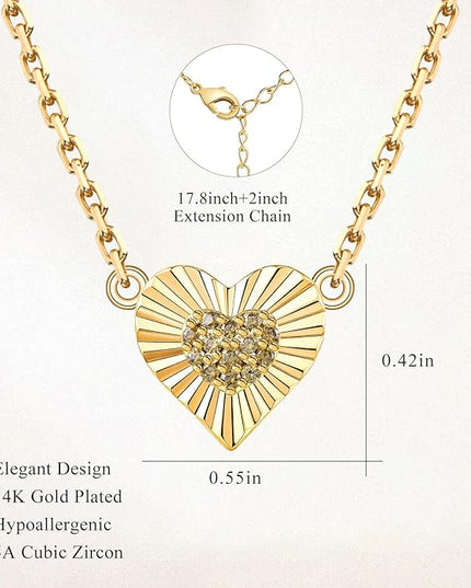 Dainty 14k Gold Heart Necklace, Birthstone Necklace for Women Trendy, Tiny Cubic Zirconia Choker Pendant Necklaces, Cute Love Jewelry Birthday Gifts for Girlfriend Daughter Niece Wife Her