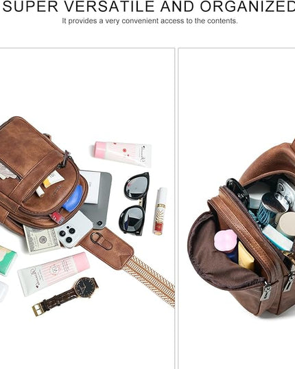 7L Sling Bag For Women Men Backpack Fanny Pack Crossbody Chest Travel Shoulder Belt Bags Purse Handbag PU Leather