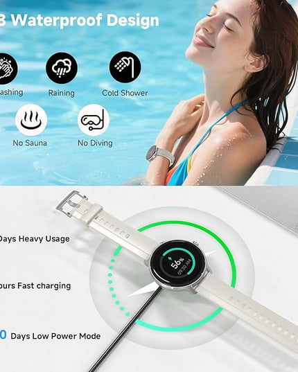 Smart Watches for Women Men 1.27" HD Fitness Tracker with Heart Rate/Sleep/Step/SpO2 Monitor, IP68 Waterproof Watch for Android iOS (White)