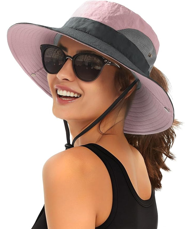FURTALK Womens Sun Hat with Ponytail Hole Beach Hiking Summer Wide Brim UPF 80+ Outdoor Protection Foldable Bucket Hat