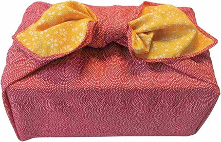 Furoshiki Japanese Wrapping Cloth Eco Gift Wrap Paper Reversible Cherry blossoms Eco-bag Christmas birthday Bento Lunch Box Wine Bottle Box Kimono Cover (Red and Yellow, 27.6 x 27.6 inches)