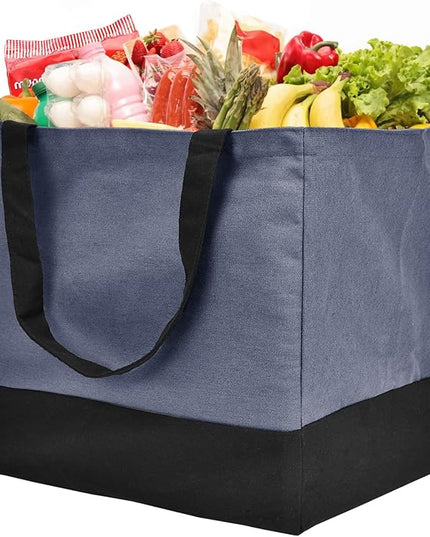 Canvas Reusable Grocery Bags Heavy Duty, 8.3 gal Foldable Large Tote Bag with Handles, Holds 60 lbs Canvas Shopping Bags, 1 Pack