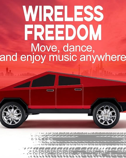 Futuristic Shapes Truck Bluetooth Speaker with LED Display Screen – TWS Stereo, FM Radio, USB/TF Playback, LED Headlights, Built-in Mic, Gift for Car Lovers, Model Collectors & Tech Fans (Red)