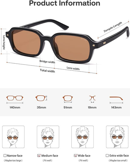 SOJOS Trendy Rectangle Polarized Sunglasses Womens Mens, Small Retro Fashion Thin Slim Square Sunnies SJ2610