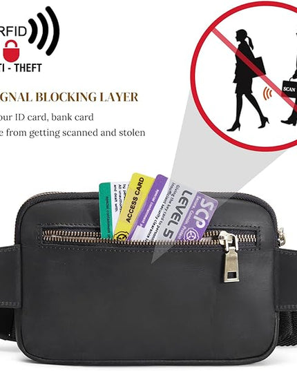 S-ZONE Fanny Packs for Women Genuine Leather RFID Blocking Crossbody Bags Purses Sling Waist Chest Bag Gifts Travel Running Adjustable Strap Men