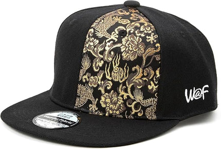 W@nderFabric Traditional Japanese Kimono Baseball Cap, Embroidered Pattern, Adjustable Snapback Flat Brim, 6-Panel Cap