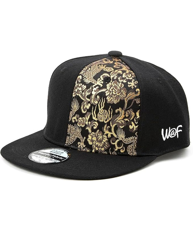 W@nderFabric Traditional Japanese Kimono Baseball Cap, Embroidered Pattern, Adjustable Snapback Flat Brim, 6-Panel Cap