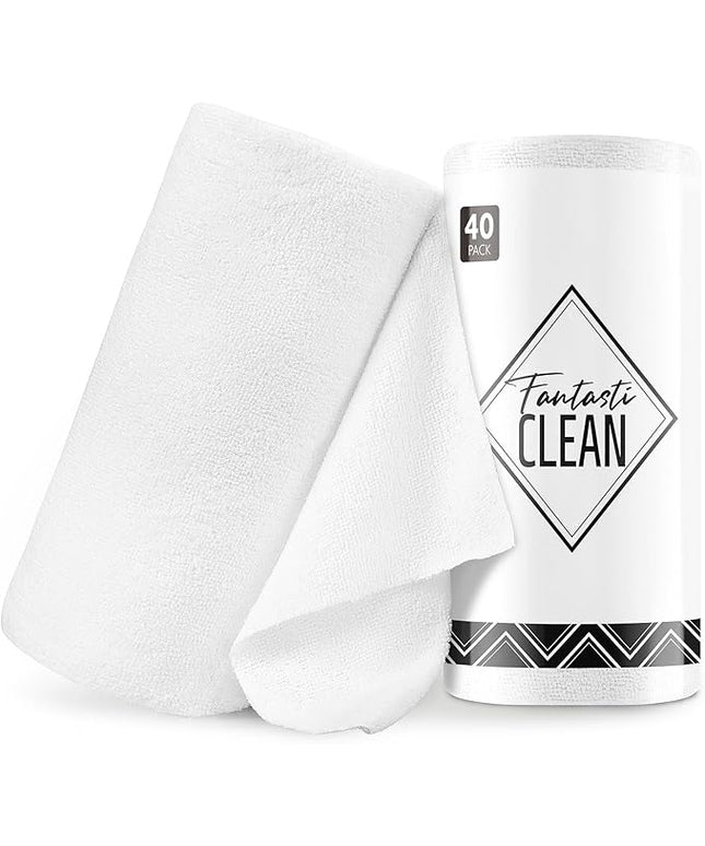 Fantasticlean Microfiber Cleaning Cloth Roll -40 Pack, Tear Away Microfiber Towels, 12" x 12", Reusable, Washable, Scratch Free, Ultra Absorbent Dishcloth for All-Around Cleaning Supplies (White)