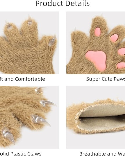 HAOAN Wolf Paw Gloves Faux Fur Cat Fingerless Mittens Winter Warm Cosplay Halloween Fancy Party Costume Accessories
