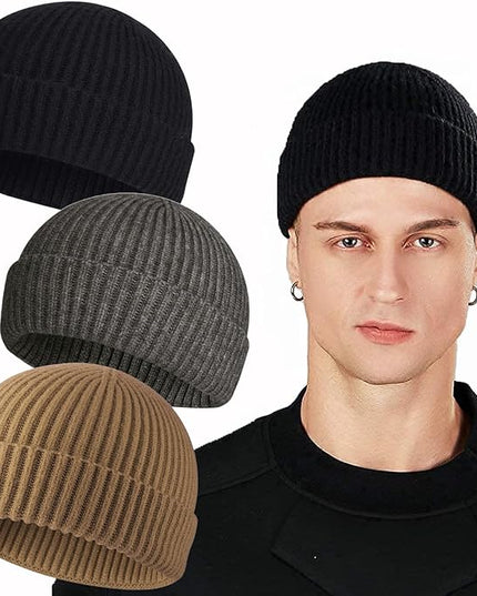 ROYBENS Swag Wool Knit Cuff Short Fisherman Beanie for Men Women, Winter Warm Hats